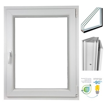 OKNO PCV 600 X 1000 RU/P BIAŁE TRZY SZYBY