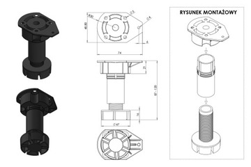 НОЖКА ДЛЯ КУХОННОЙ МЕБЕЛИ НОЖКА H100 + ЗАЖИМ