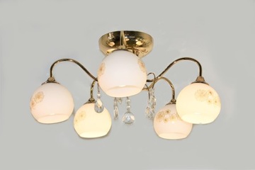 LAMPA KLASYCZNA PLAFON ZŁOTO KLOSZE BIAŁE