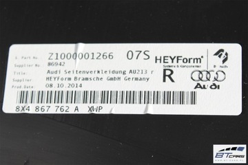 AUDI A1 SPORTBACK BAGAŻNIK BOCZEK + DYWAN 8X4867761B 8X4867762B 8X0863459 8