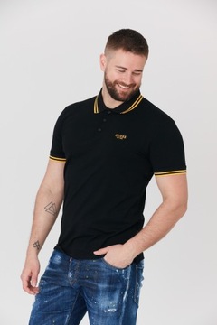 GUESS Czarna koszulka polo z wyszywanym logo r S