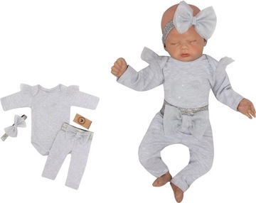 3cz KOMPLET z tiulem body + legginsy + opaska 74