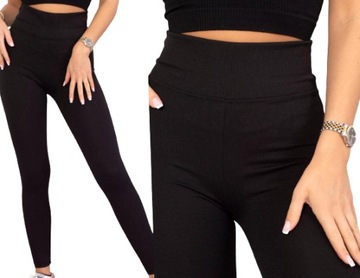 Leginsy damskie PRĄŻEK legginsy prążkowane S/M