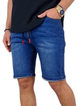 SPODENKI męskie JEANSOWE krótkie spodnie rozciągliwe PAS z GUMKĄ 316 - L