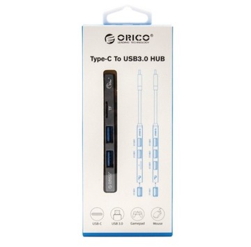 Orico Hub USB-C 3 порта USB-A 3.0, устройство чтения microSD, алюминий, серебристый