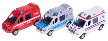 ZESTAW 3 MODELE METALOWE KARETKA POLICJA STRAŻ VAN
