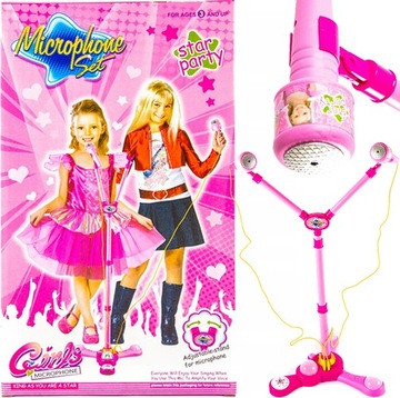 ДВОЙНОЙ МИКРОФОН НА ПОДСТАВКЕ, РОЗОВЫЙ НАБОР