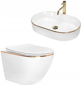 Misa WC Rea Carlo + Umywalka Nablatowa Nadia 60 cm Gold Edge