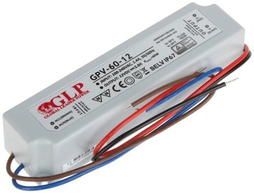 Zasilacz do LED Napięciowy 12V 60W 5A WODOODPORNY