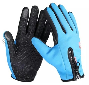 RĘKAWICZKI TREKKINGOWE OCIEPLANE SPORT SURVIVAL NA ROWER WODOODPORNE BLUE