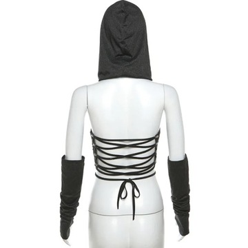 Goth Dark Cyber ​​​​Y2k Punk Женские сексуальные шорты Костюмы Готические костюмы с открытой спиной и капюшоном