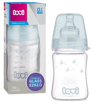 LOVI BUTELKA SZKLANA DIAMOND GLASS 150 ml BOTANIC SMOCZEK DYNAMICZNY 0+