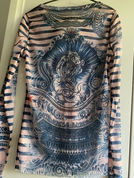 Jean Paul Gaultier bluzka mesh top tatoo L