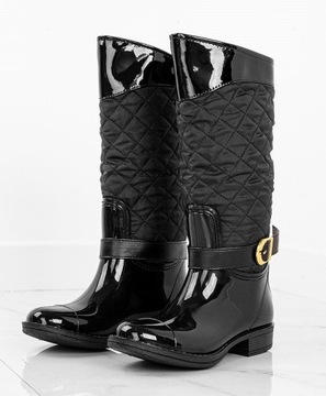 CZARNE PIKOWANE KOZAKI Z ZAMKIEM KALOSZE 37