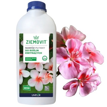 NAWÓZ PŁYNNY DO ROŚLIN KWITNĄCYCH HORTENSJI PELARGONII RÓŻ ZIEMOVIT 1L