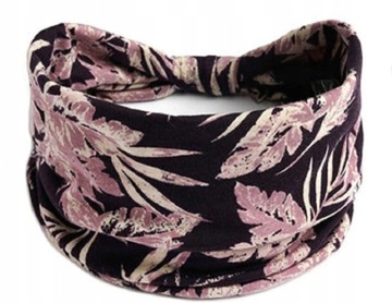 OPASKA DO WŁOSÓW NA GŁOWĘ SZEROKA TURBAN KWIATY ŚLIWKA