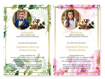 1 sztuka personalizowanego Foto zaproszenia na komunię + koperta ZK06