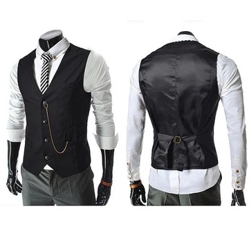 Retro Black Vest Mens Solid Chain Decoration Singl