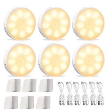 6X LAMPKA 8 LED NOCNA Z CZUJNIKIEM RUCHU LAMPA USB NA SCHODY ŚWIATŁO ŻÓŁTE