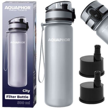 BUTELKA FILTR BIDON AQUAPHOR CITY 500ml SZARY + 2 WKŁADY