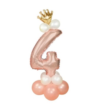 Zestaw Balonów Rose Gold Cyfra 4 Latka Stojąca