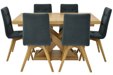 6 krzeseł i stół X 90x140/210 cm fornir OŁTARZ
