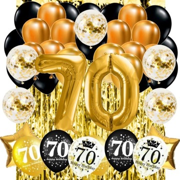 BALONY kurtyna 70 Urodziny ZŁOTY konfetti 100 cm