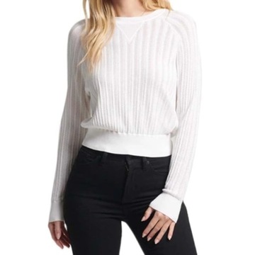Sweter SUPERDRY modny kobiecy biały ażurowy bawełniany luźny r.S