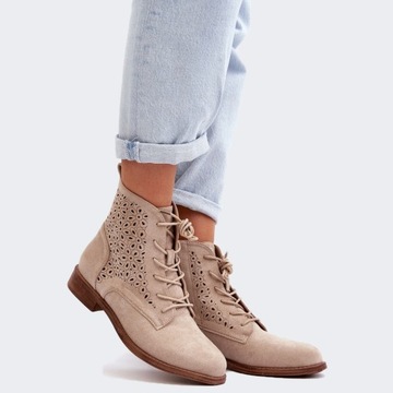 Женские сапоги Удобные, модные, ажурные, прочные, крутые ковбойские сапоги бежевого цвета 37