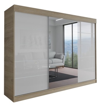 SZAFA MILAN - 3D 250 CM - DĄB SONOMA ( 2x lacobel ) - garderoba z lustrem