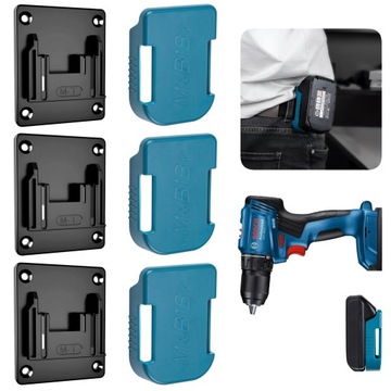 Uchwyt na 3 narzędzia + 3 akumulatory BOSCH PRO 18V/ Wieszaki ścienne 6 SZT