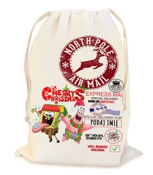 PEROSNALIZOWANY WOREK NA ŚWIĄTECZNY PREZENT POD CHOINKĘ Z IMIENIEM 23*34CM