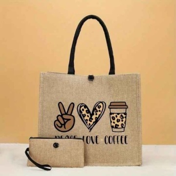 СУМКА-ШОППЕР ПЛЯЖНАЯ СУМКА-ШОППЕР ДЛЯ ПОКУПОК PEACE LOVE COFFEE