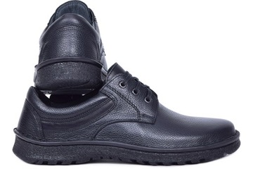 Buty męskie szerokie skórzane skóra naturalna czarne sznurowane KAMPOL 41