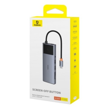 USB-C HUB 11in1 Baseus Metal Gleam Series PD USB-C USB-A HDMI AUX RJ-45 считыватель