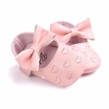 Buty niechodki balerinki białe z kokardkami do CHRZTU 6-12 74-80 18 19 12cm