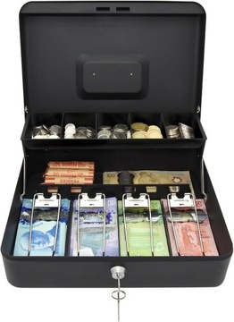 Металлический денежный ящик, банкноты, монеты, монеты, ключи от сейфа