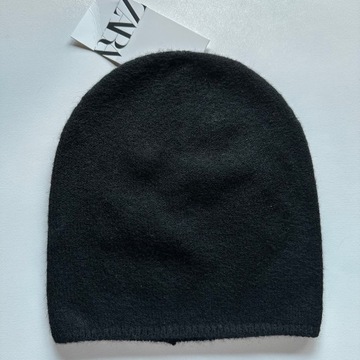 ZARA Czapka Beanie Z Wełna Czarna M