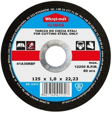 TARCZA DO CIĘCIA STALI METALU 125 mm KORUNDOWE WKRĘT-MET TCS-12510 10 szt.
