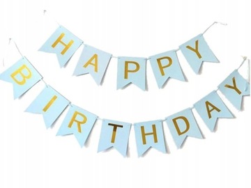 Urodziny Girlanda Baner Happy Birthday Niebieski