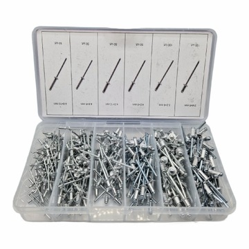 NITY ZRYWALNE ZESTAW NITÓW TRZPIENIEM STALOWYM 400 SZT. ORGANIZER