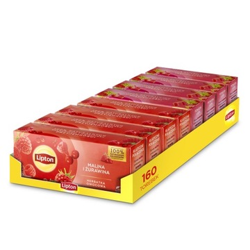 Zestaw Lipton herbatka owocowa Malina Żurawina, Truskawka Rabarbar 8x20szt
