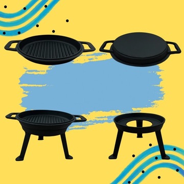 KOCIOŁEK ŻELIWNY Z PATELNIĄ GARNEK myśliwski węgierski 10L na OGNISKO GRILL