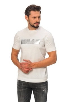 EMPORIO ARMANI biały t-shirt ze srebrnym logo r XL