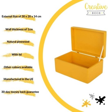 Желтый деревянный ящик с крышкой 30х20х14 см.