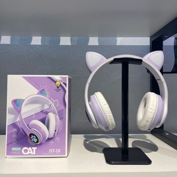 НАУШНИКИ ДЕТСКИЕ КОШАЧЬИ УШИ ON-EAR BT LED RGB ФИОЛЕТОВЫЕ