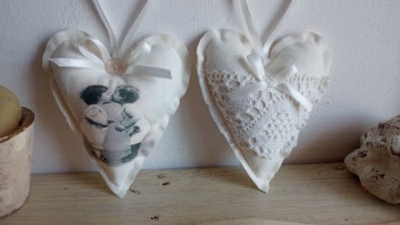 БОЛЬШИЕ Льняные СЕРДЕЧКИ, КРУЖЕВО, НАБОР 2 шт.