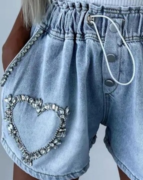 Spodenki damskie jeansowe dżins dżety cyrkonie LUX