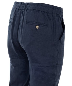 Spodnie męskie letnie 100% lniane na gumce-wiązane granatowe W46