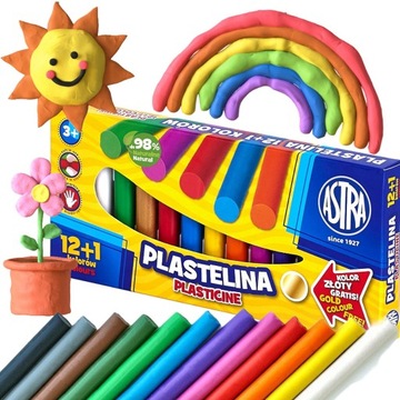 ASTRA PLASTELINA SZKOLNA ELASTYCZNA 13 ŻYWYCH KOLORÓW w tym ZŁOTY
